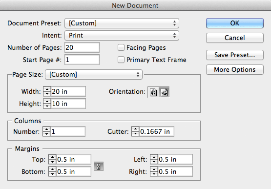 InDesign New Document Window