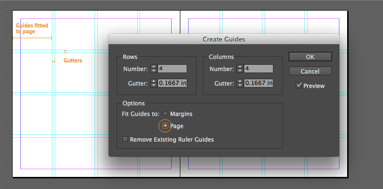 indesign guides fitted to page