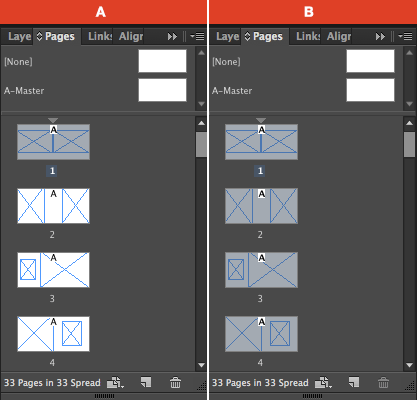 InDesign Pages Panel with all pages selected